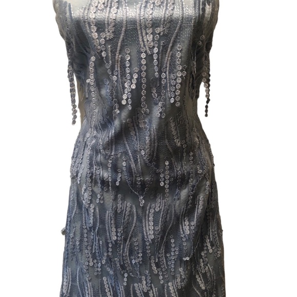 Lulus Making Magic Strappy Mini Dress XL Shimmery Fringe Ice Blue Criss Cross - Picture 5 of 10